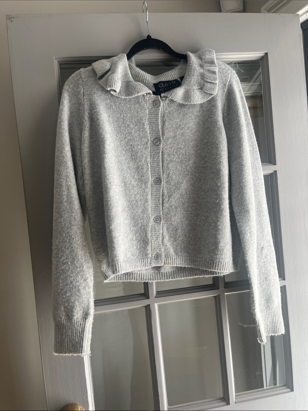 Cloth & Stone Light Gray Ruffle-Collar Button Cardigan